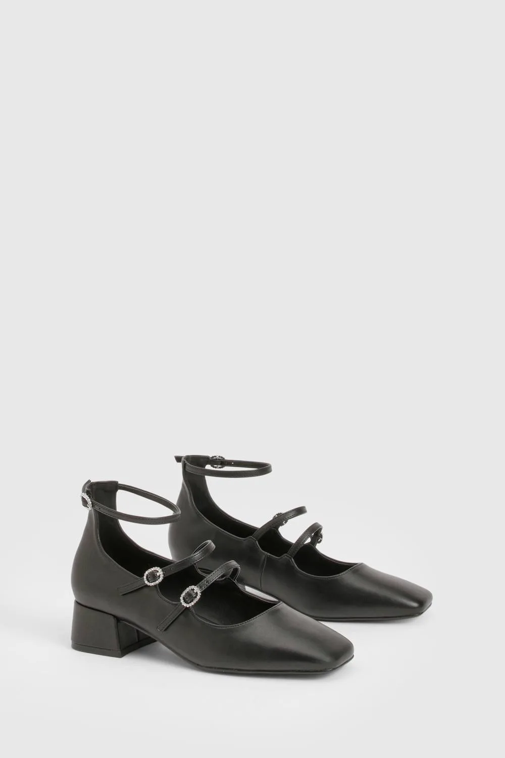 Square Toe Triple Strap Mary Jane Shoes by boohoo