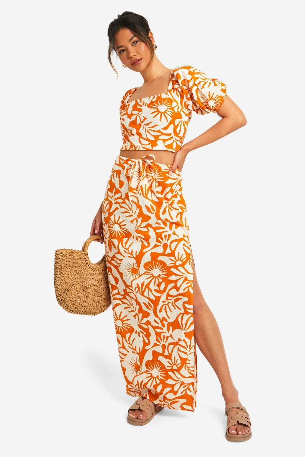 Abstract Floral Printed Cotton Maxi Skirt by boohoo