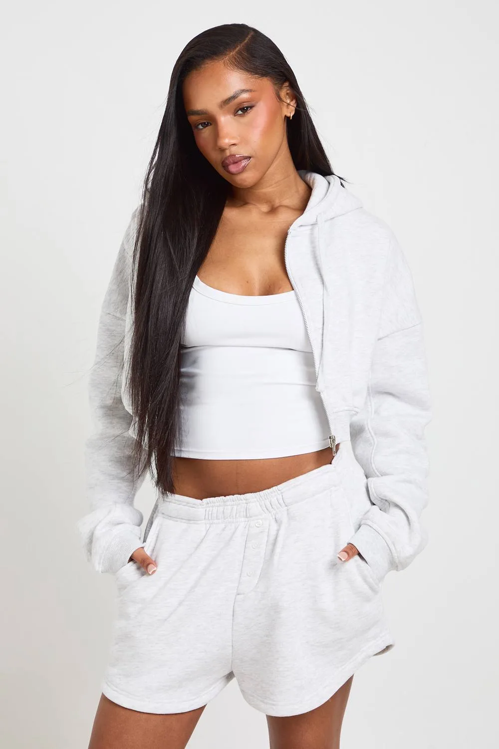 Zip Through Hoodie & Henley Short Tracksuit by boohoo