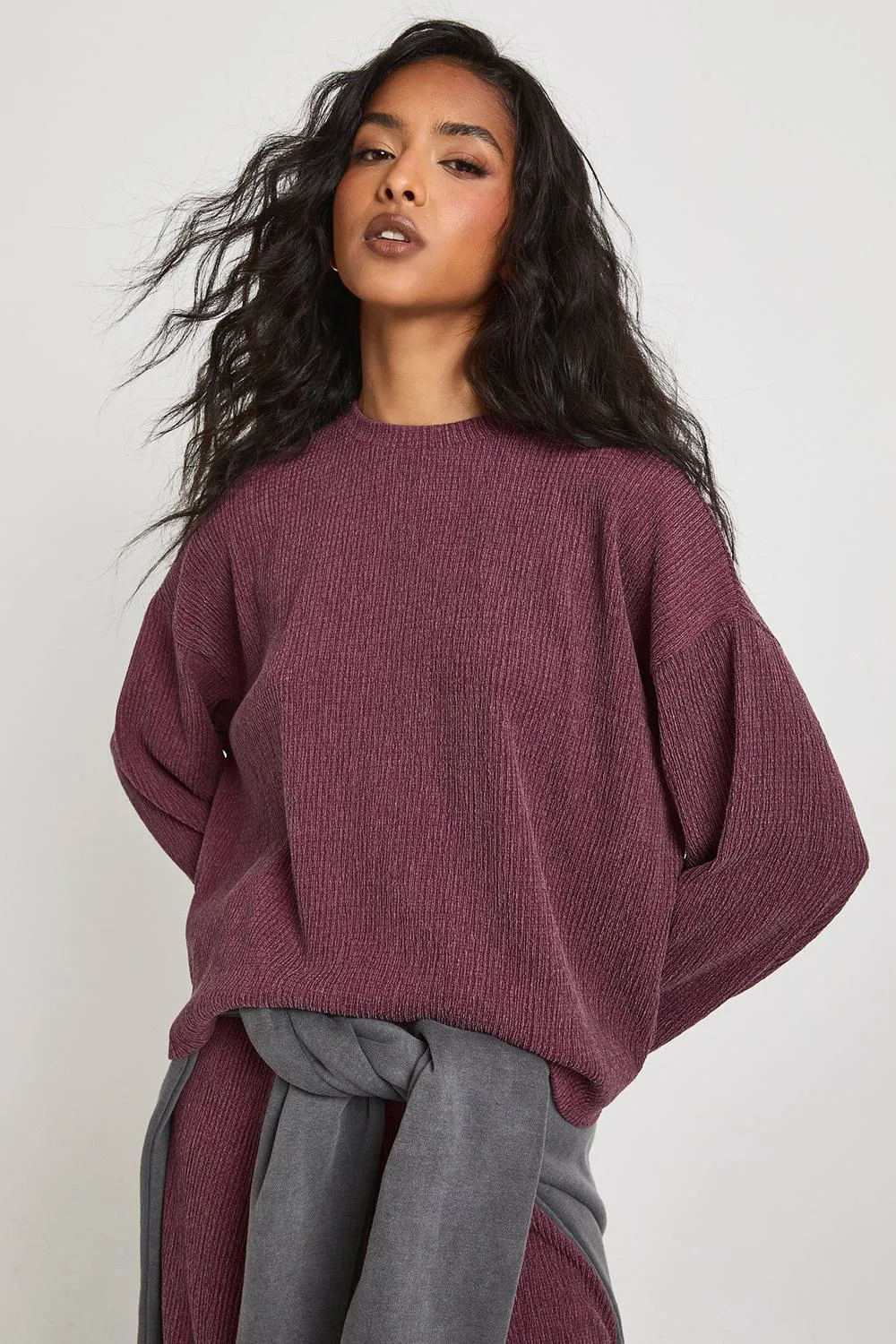 Textured Boxy Long Sleeve Top by boohoo