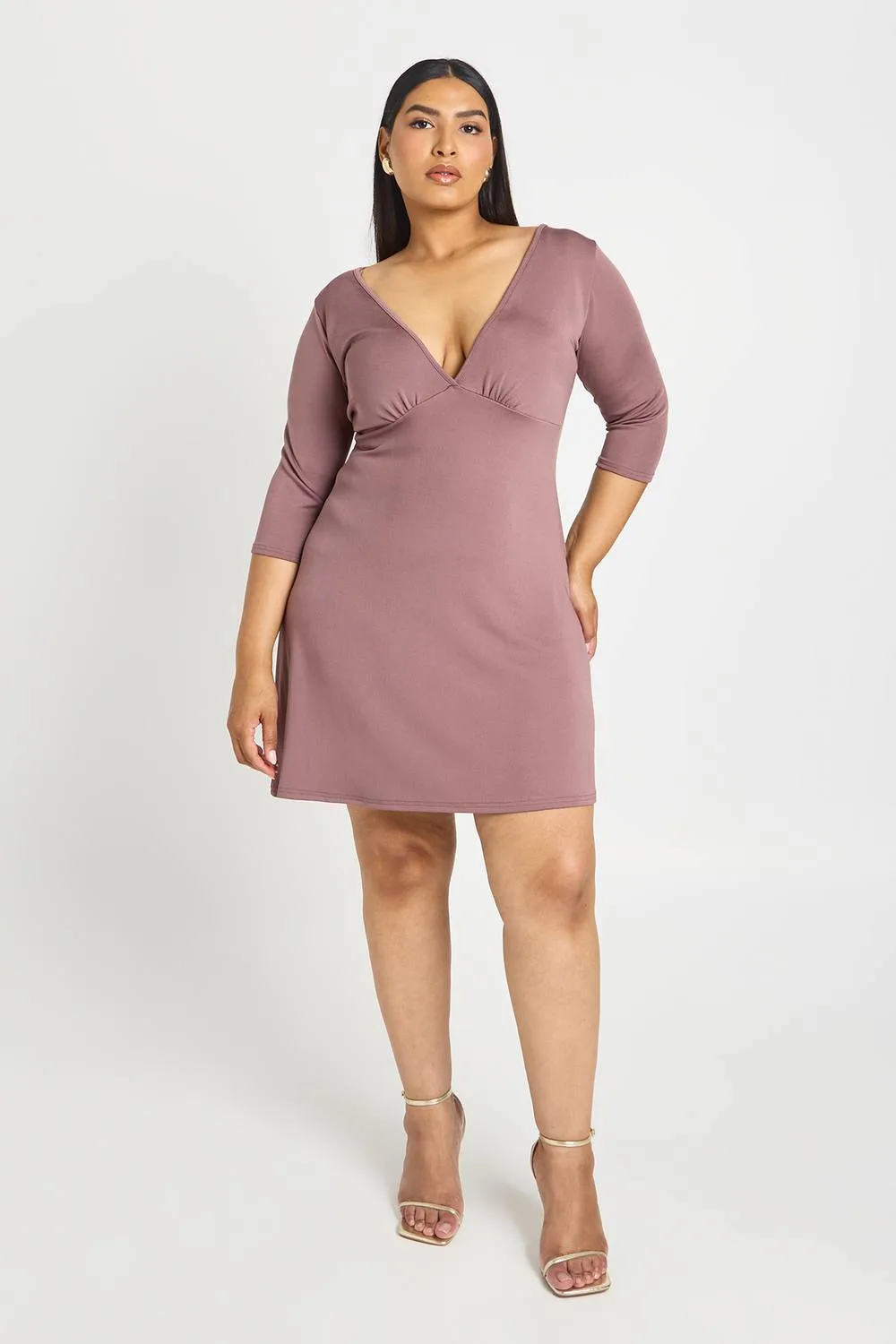 3/4 V Neck Shift Dress by boohoo