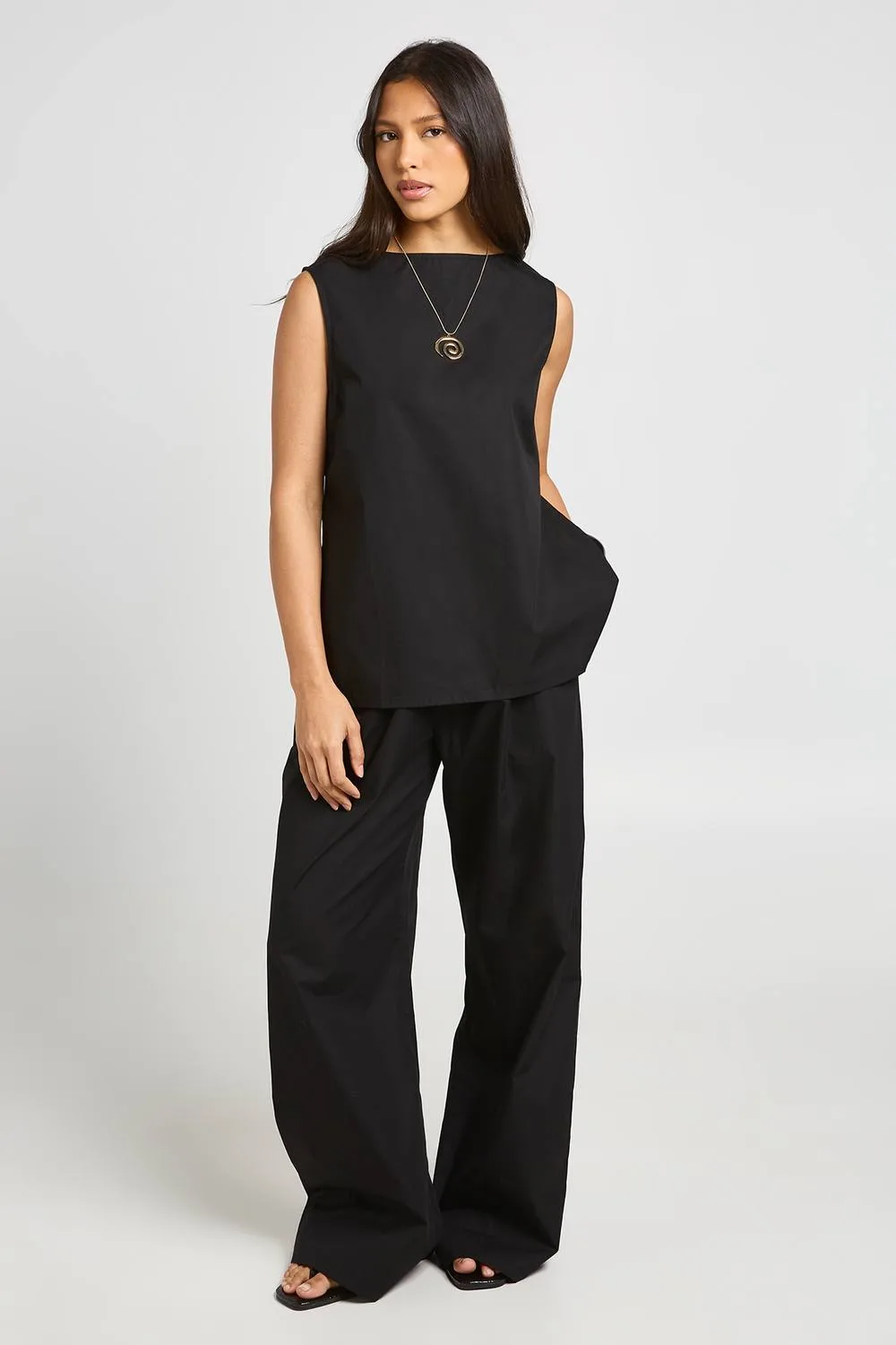 Poplin Sleeveless Blouse & Wide Leg Trouser Co-Ord by boohoo
