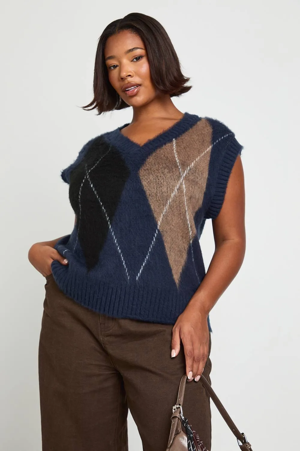Argyle Knitted Vest by boohoo
