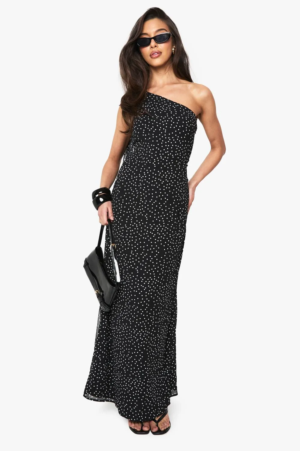 Polka Dot Chiffon Drape Maxi Dress by boohoo