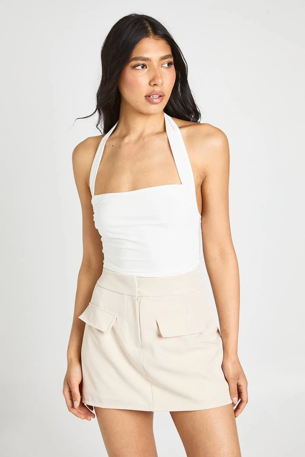 Marl Pocket Detail Skort - Stone by boohoo
