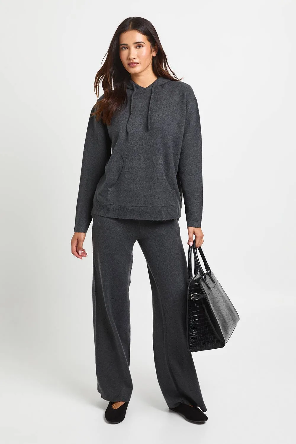 Soft Knitted Hoody & Wide Leg Trouser Co-Ord by boohoo