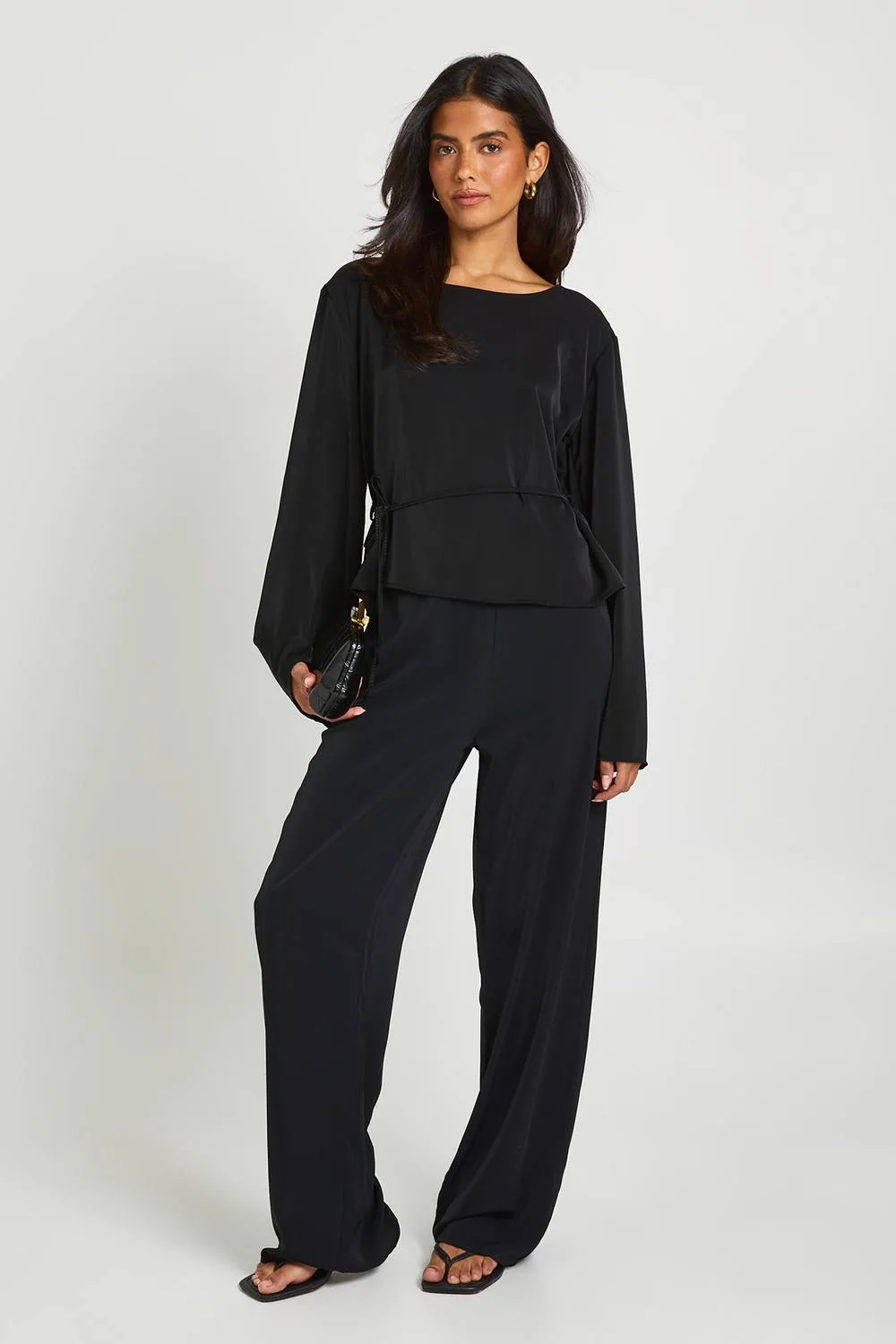 Boat Neck Tie Waist Flare Sleeve Co-Ord by boohoo