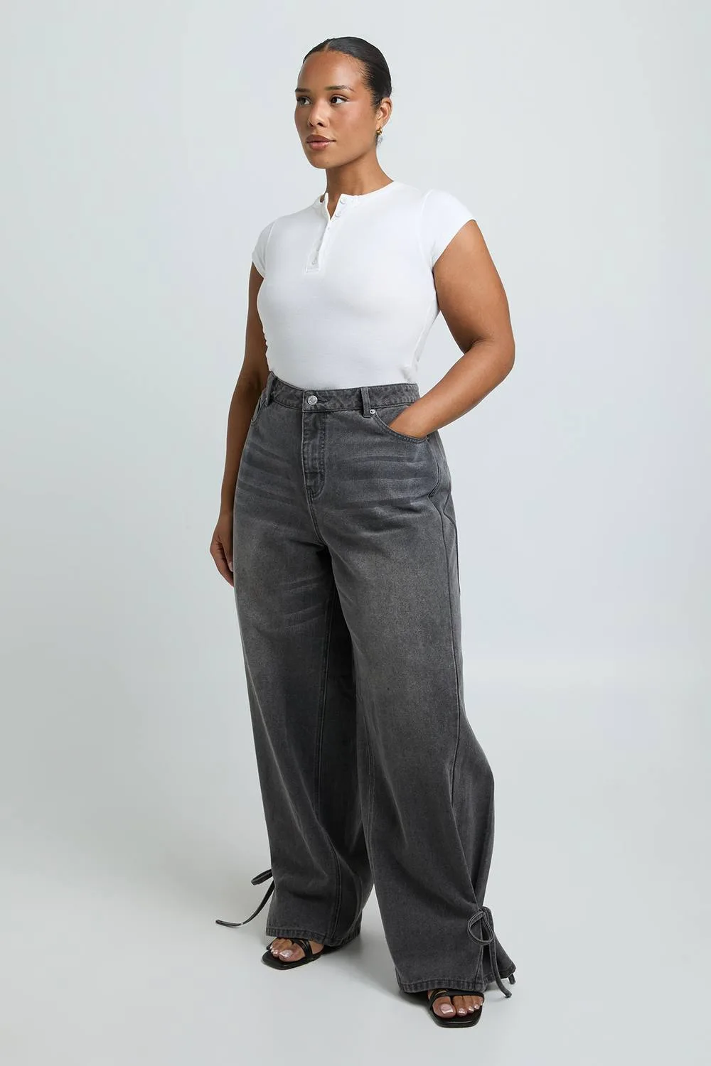 High Waist Tie Hem Detail Wide Leg Jean by boohoo