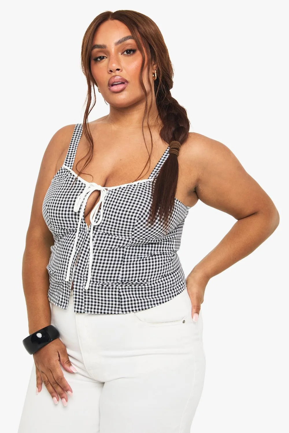Tie Front Gingham Top by boohoo