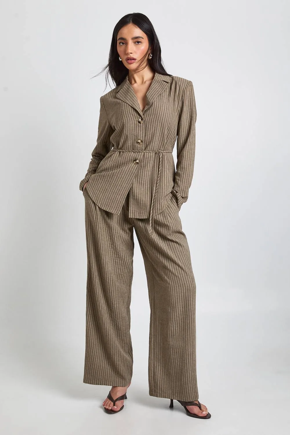 Peached Cinched Stripe Fluid Shirt by boohoo