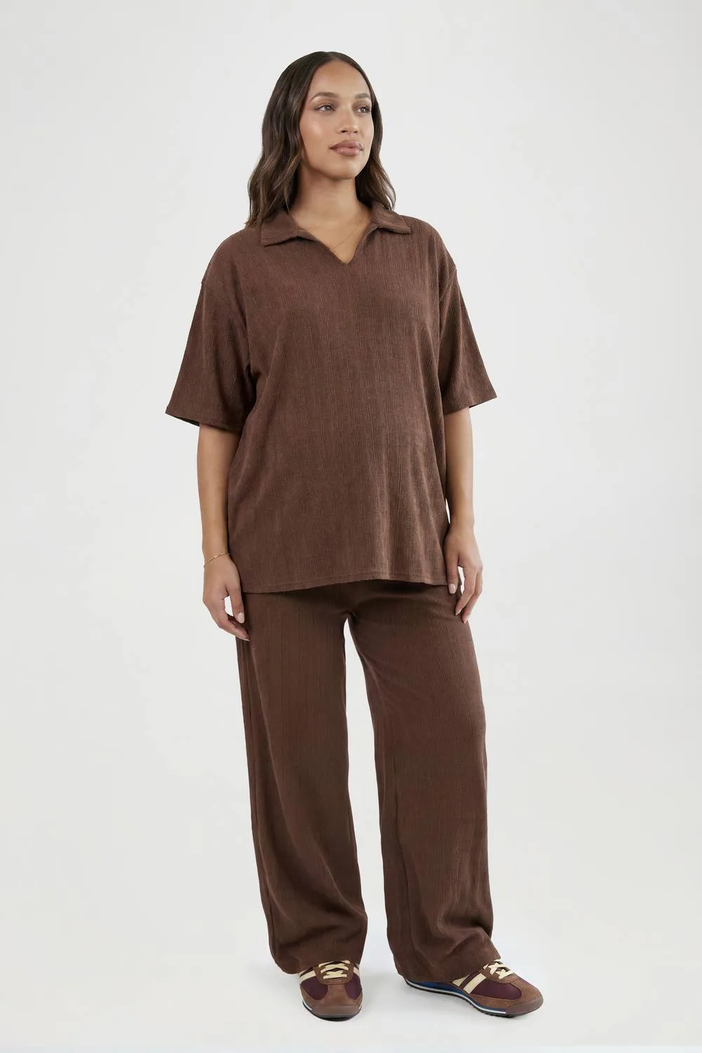 Maternity Short Sleeve Collar T-Shirt & Wide Leg Co Ord by boohoo