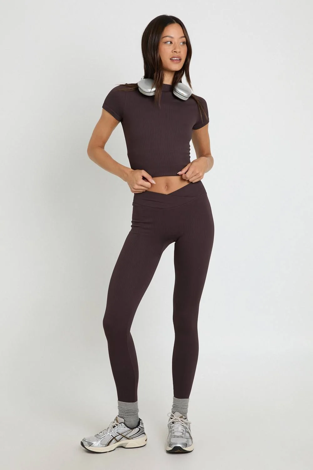 Contour Ribbed Wrap Waist Seamless Leggings Pants by boohoo