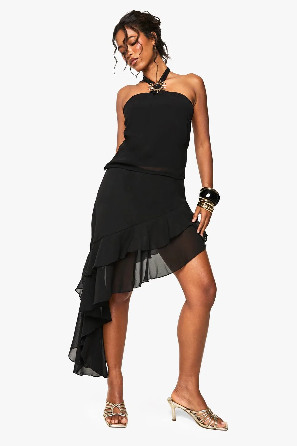 Ruffle Chiffon Asymmetric Skirt by boohoo
