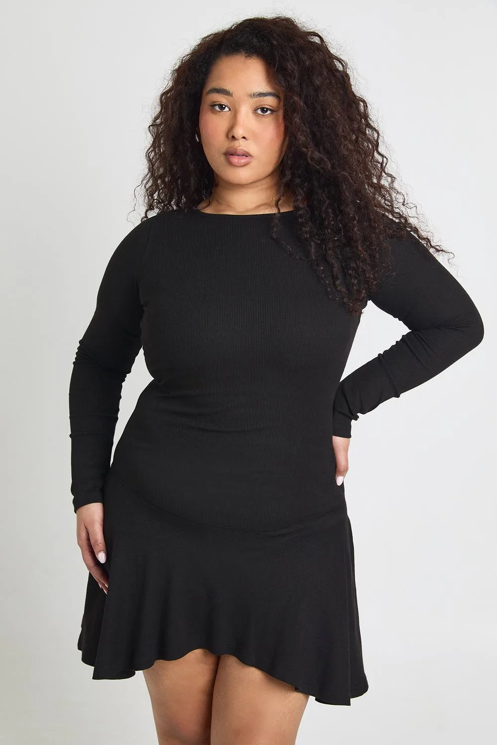 Rib Dropped Hem Skater Dress