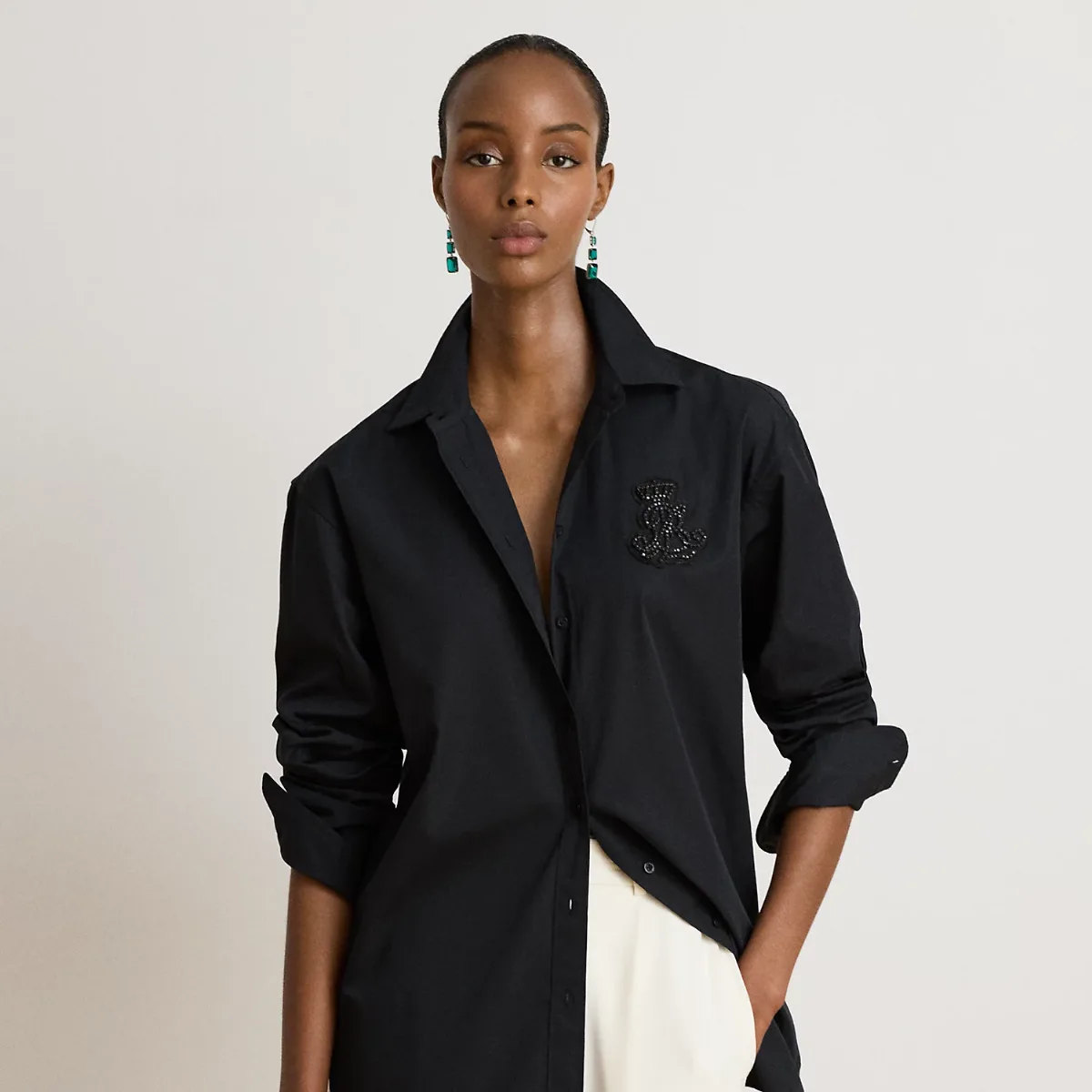 Relaxed Fit Rhinestone-Bullion Shirt by Ralph Lauren