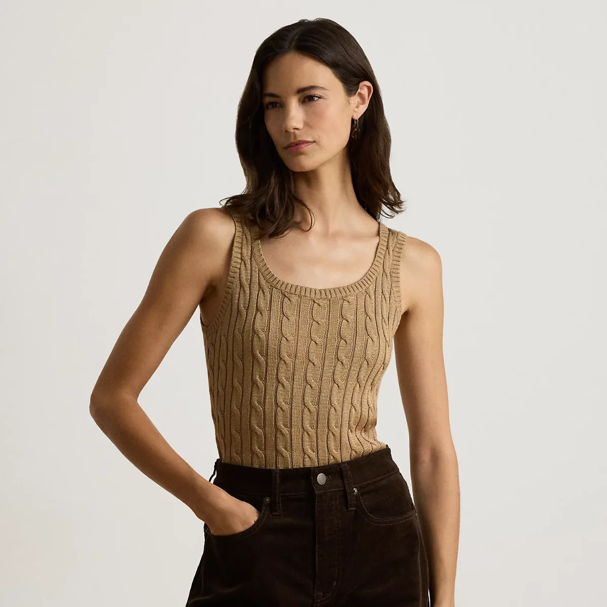 Cable Cotton-Blend Sleeveless Sweater by Ralph Lauren