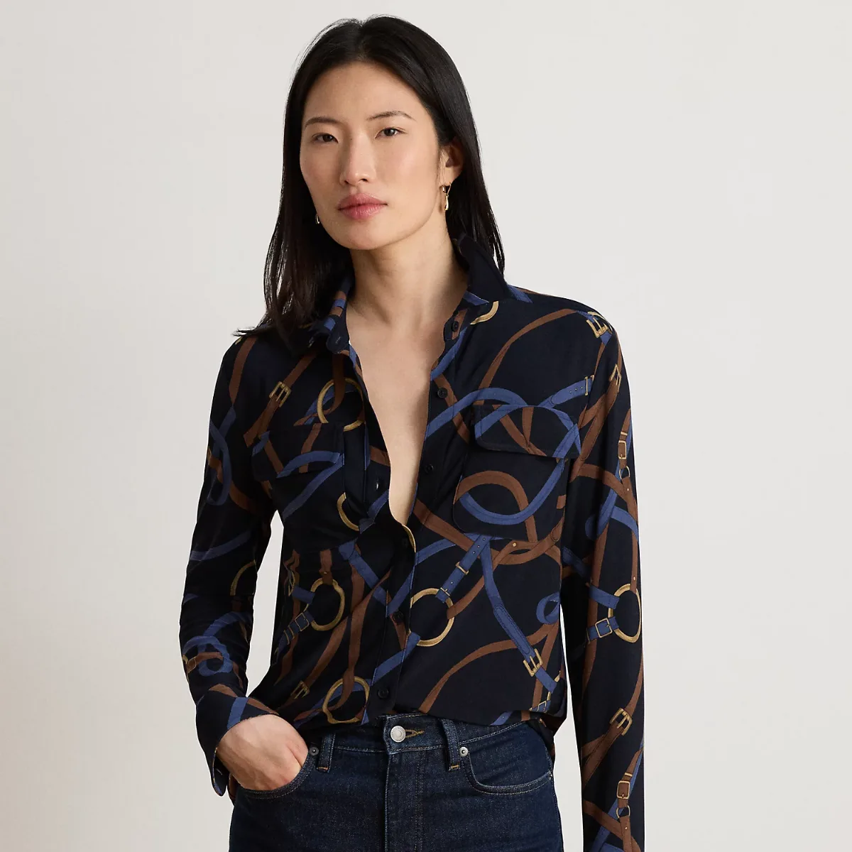 Belting-Print Stretch Jersey Shirt by Ralph Lauren