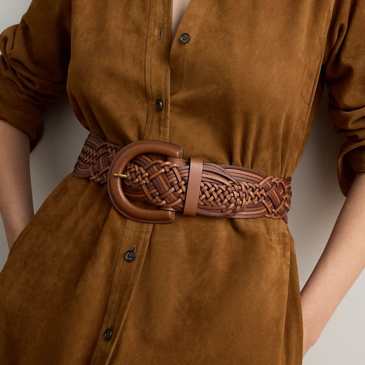 Braided Vachetta Leather Wide Belt by Ralph Lauren
