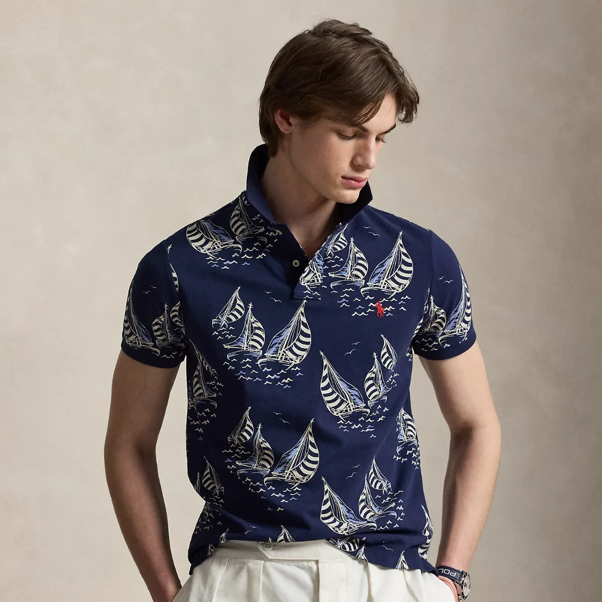Custom Slim Fit Sailboat Mesh Polo Shirt by Ralph Lauren