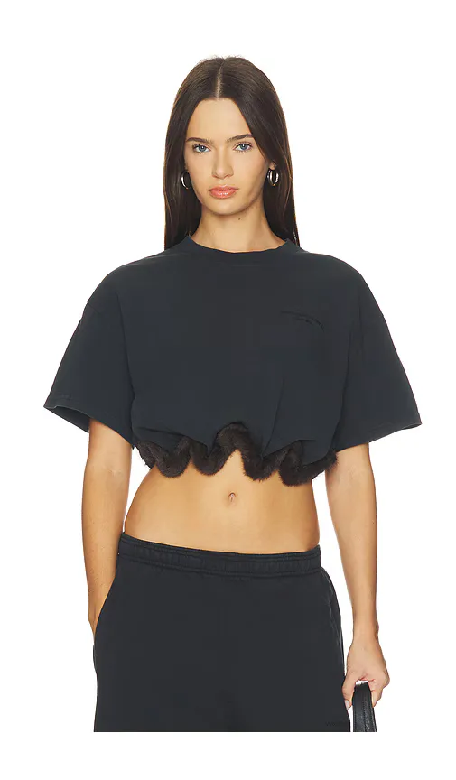 T-Shirt with Faux Fur Trim by Alexander Wang