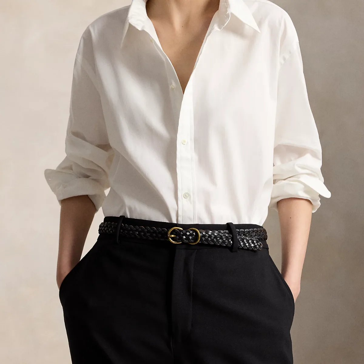 Braided Vachetta Leather Skinny Belt by Ralph Lauren