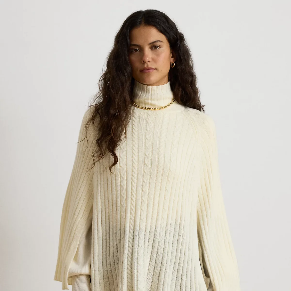 Cable & Rib-Knit Mockneck Cape by Ralph Lauren