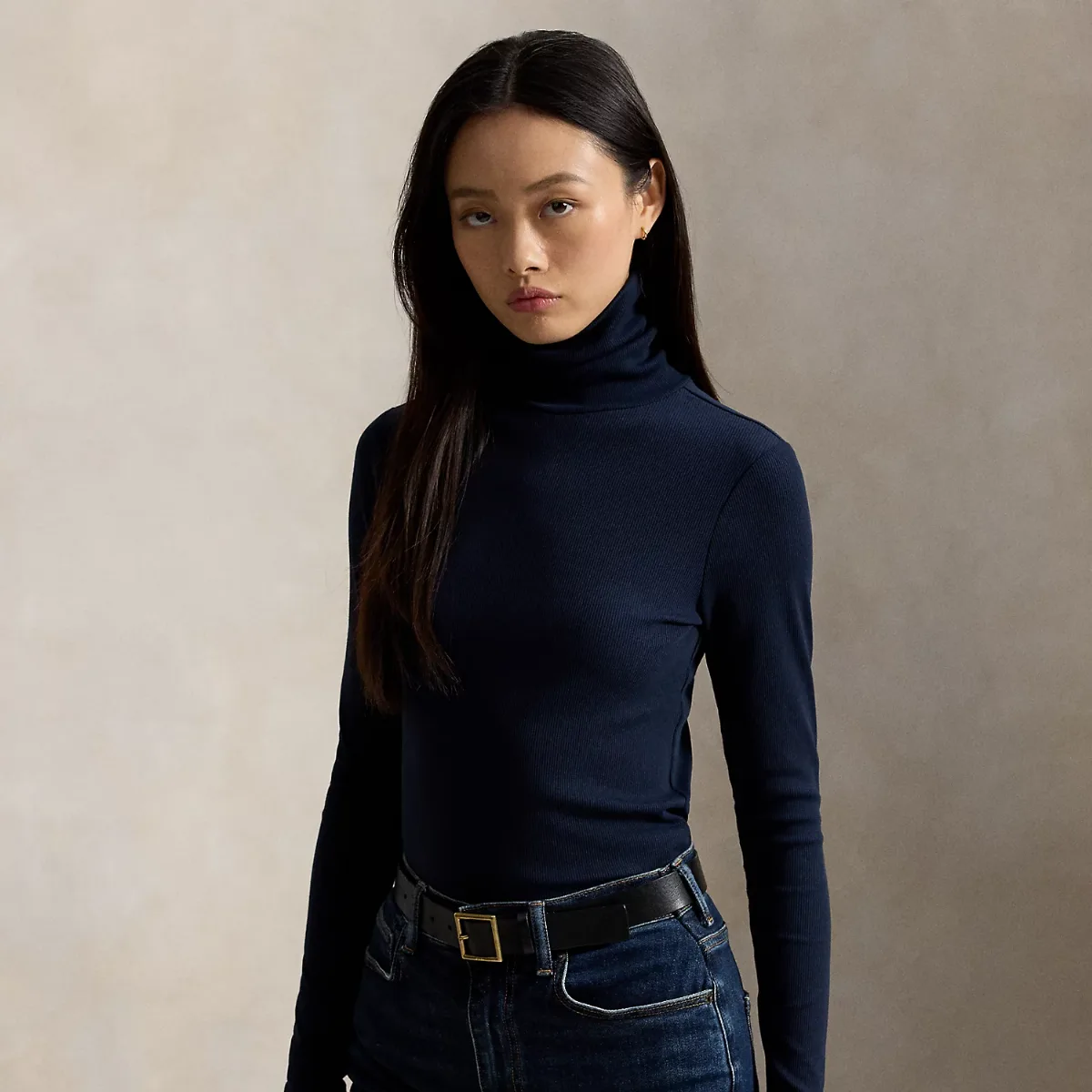 Stretch-Cotton Ribbed Turtleneck by Ralph Lauren
