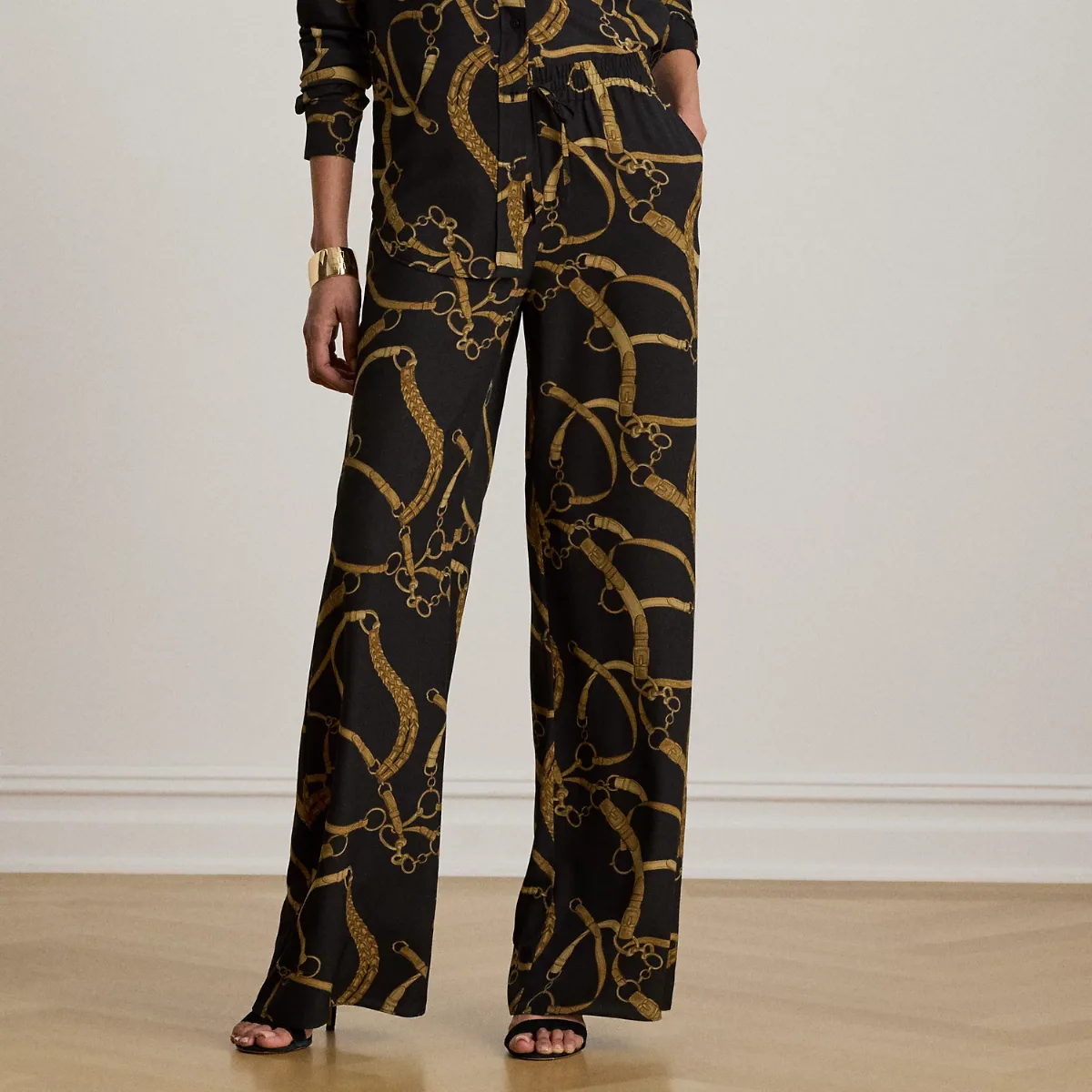 Belting-Print Crepe Wide-Leg Pant by Ralph Lauren