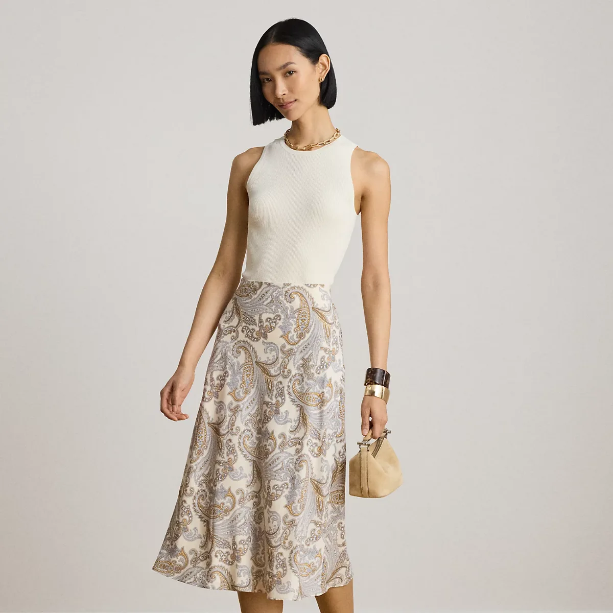 Paisley Crepe Midi Skirt by Ralph Lauren