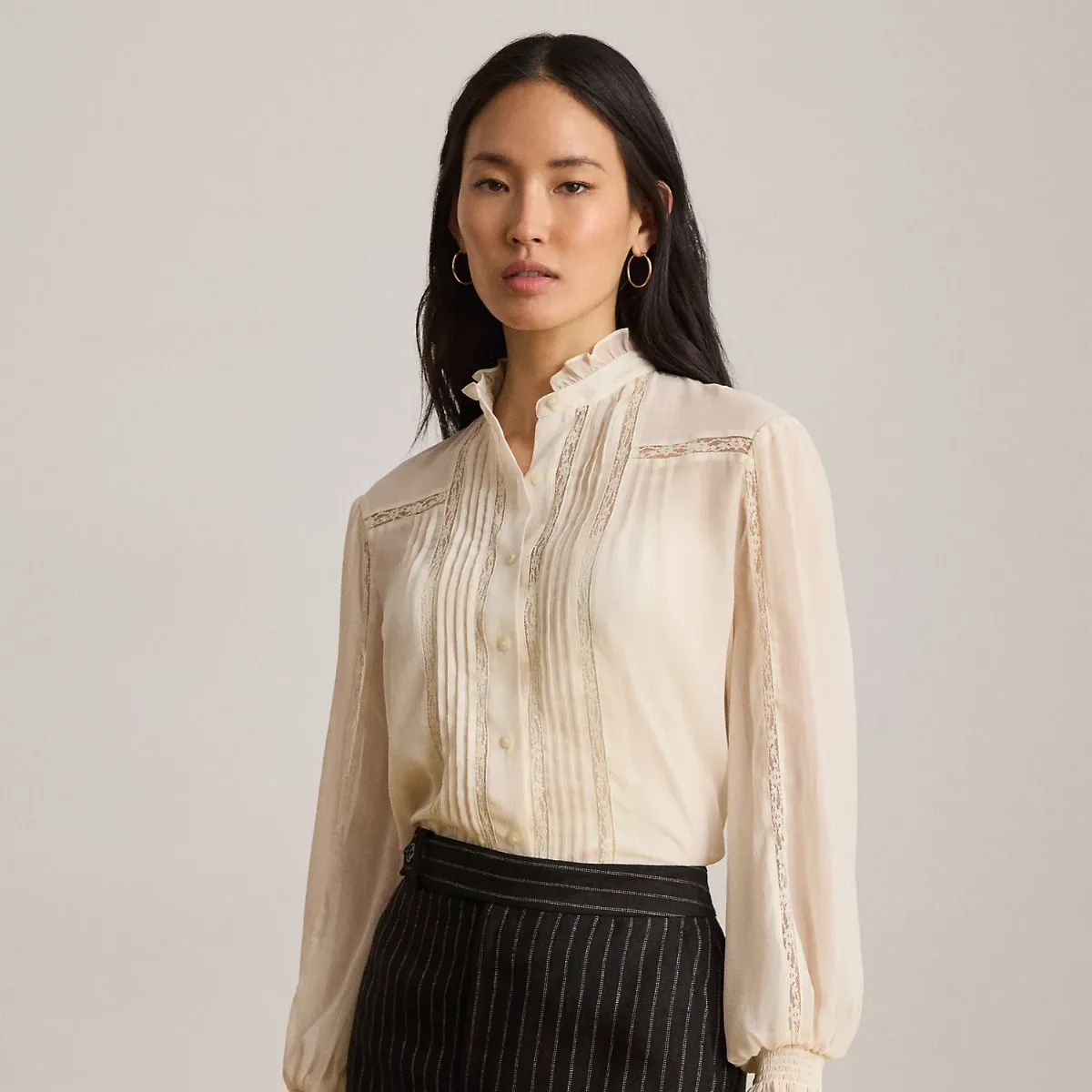 Lace-Trim Crinkle Georgette Blouse by Ralph Lauren