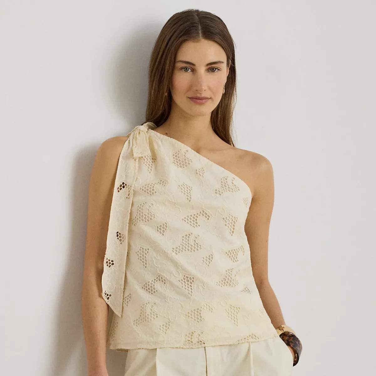 Floral-Eyelet Voile One-Shoulder Blouse by Ralph Lauren