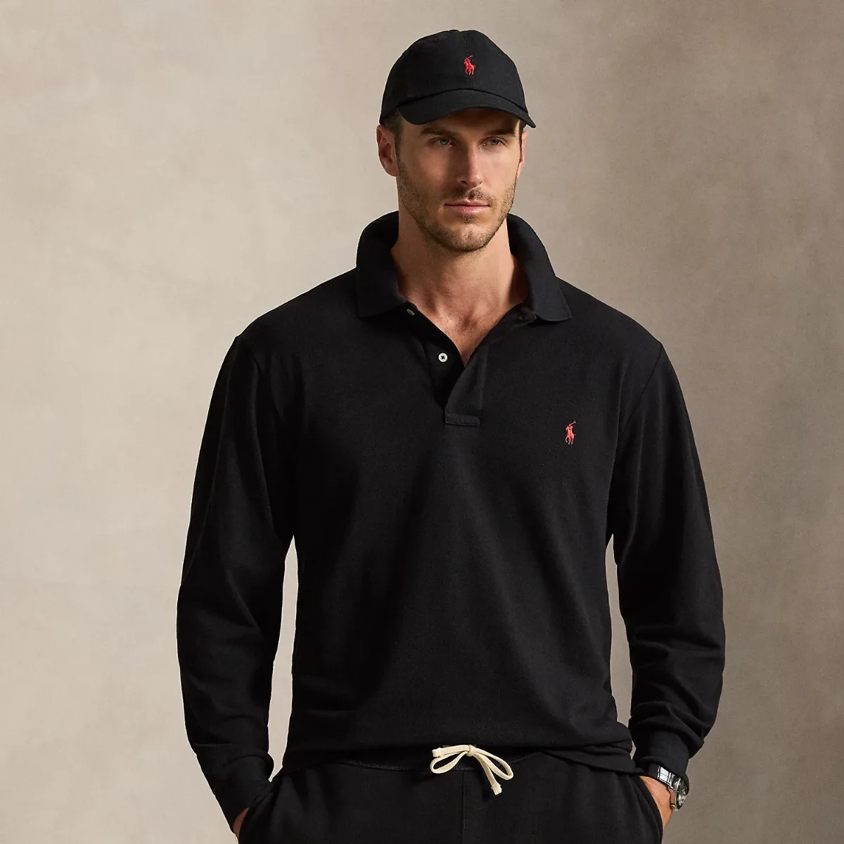 Mesh Long-Sleeve Polo Shirt