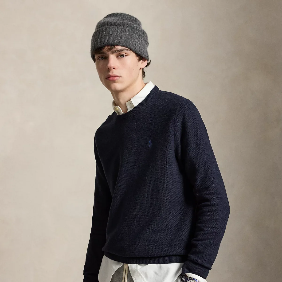 Mesh-Knit Cotton Crewneck Sweater by Ralph Lauren