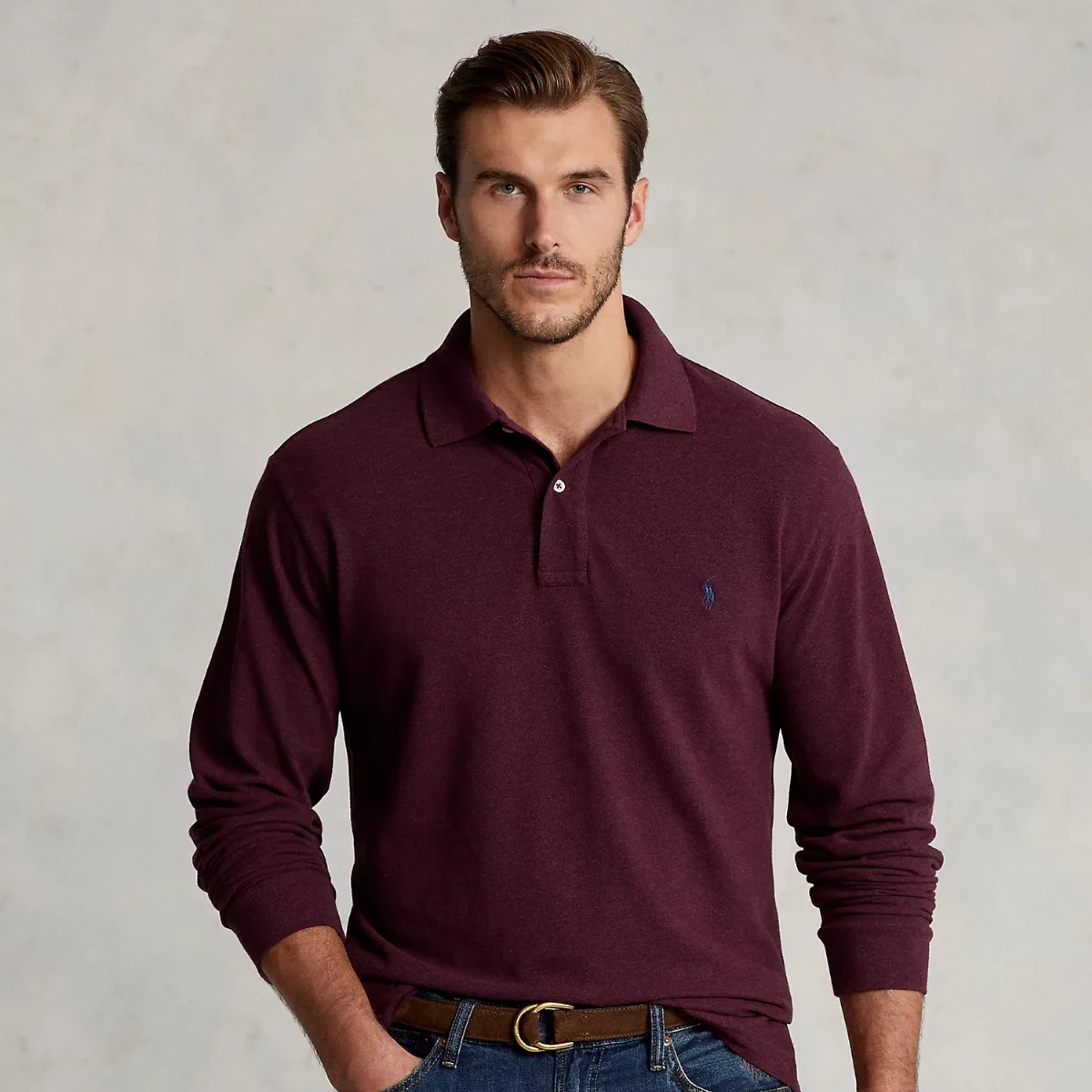 Mesh Long-Sleeve Polo Shirt