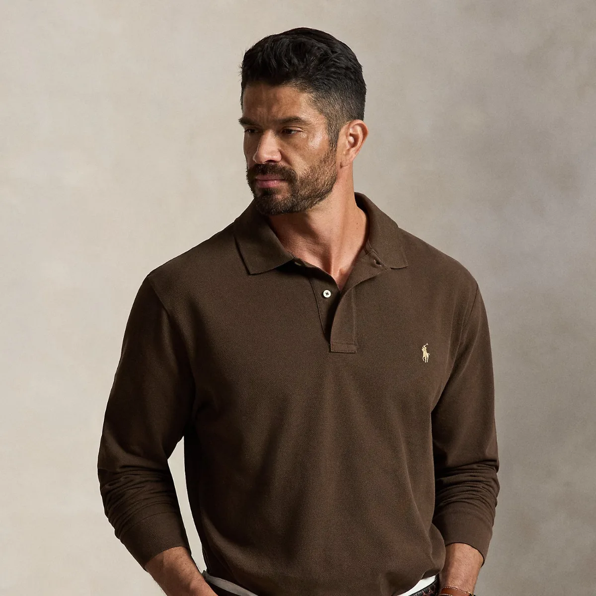 Mesh Long-Sleeve Polo Shirt