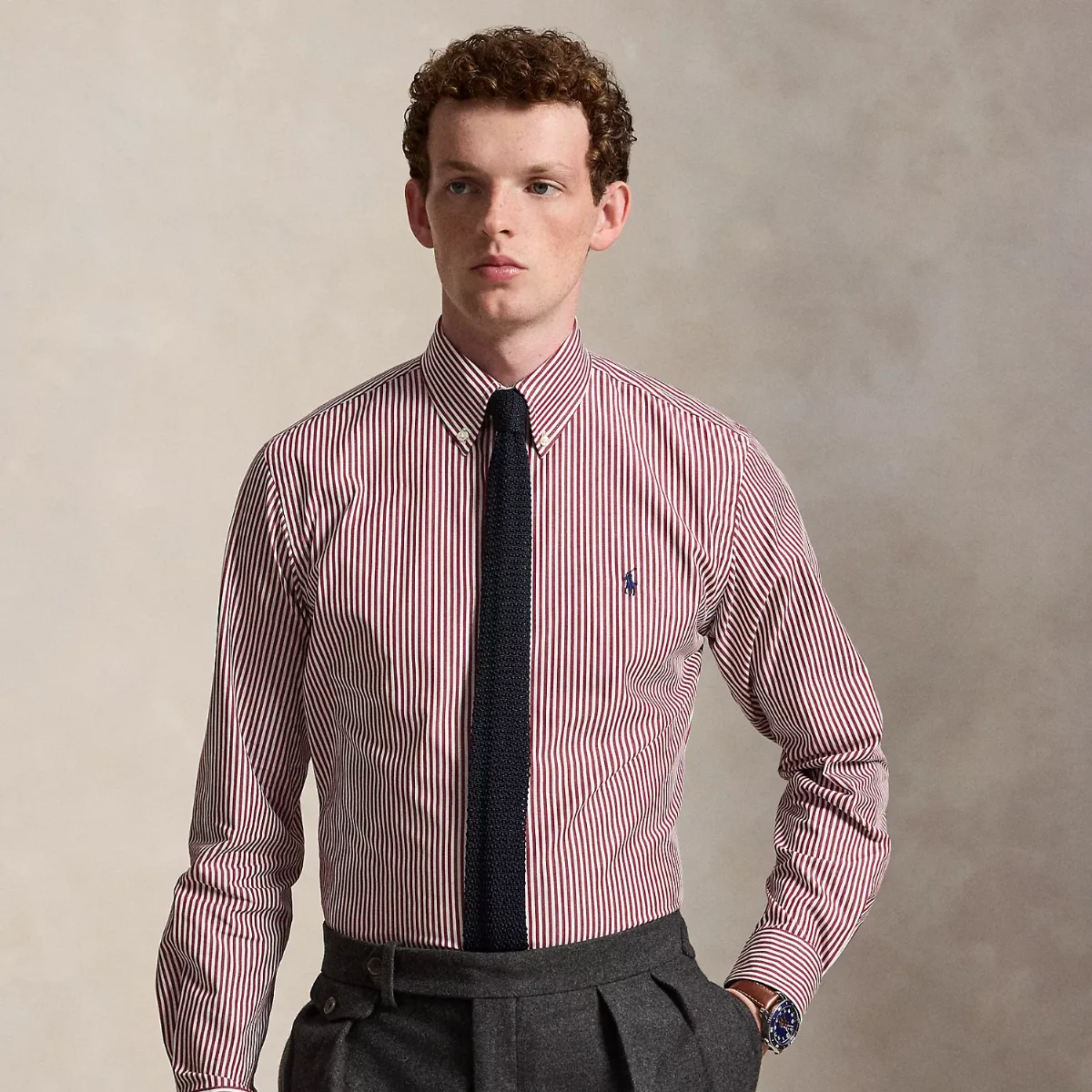 Classic Fit Striped Stretch Poplin Shirt