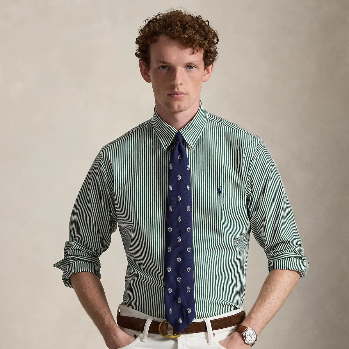 Classic Fit Striped Stretch Poplin Shirt
