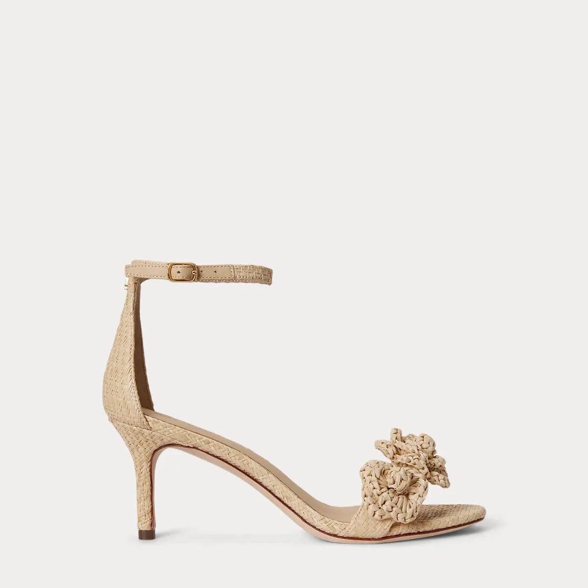 Allie Mid-Heel Floral-Trim Raffia Sandal by Ralph Lauren