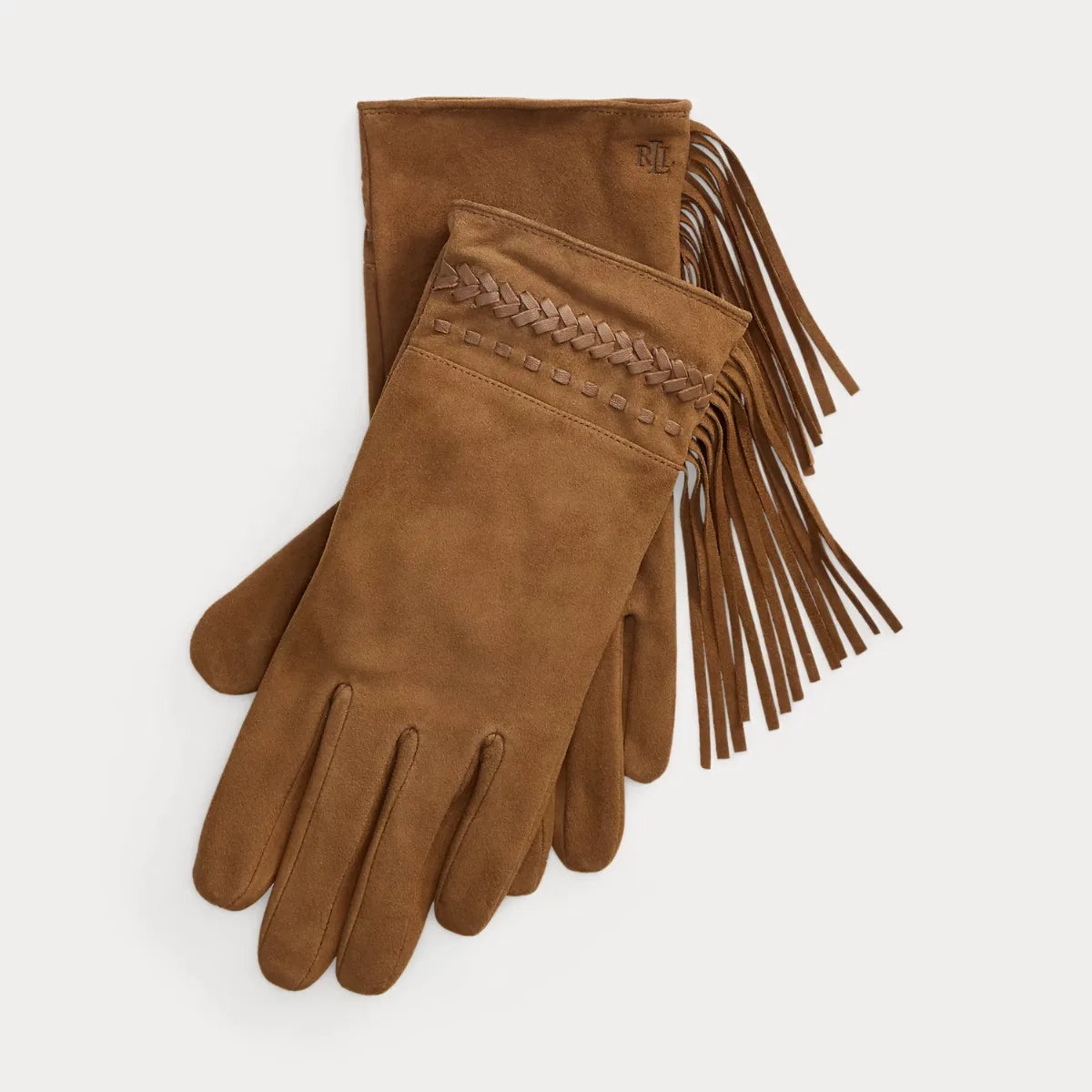 Fringe-Trim Sheep-Suede & Leather Gloves