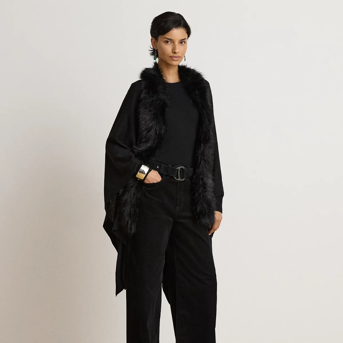 Faux-Fur-Trim Ruana by Ralph Lauren