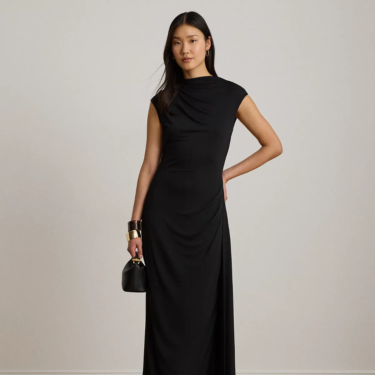 Pleated Jersey Boatneck Midi Dress by Ralph Lauren