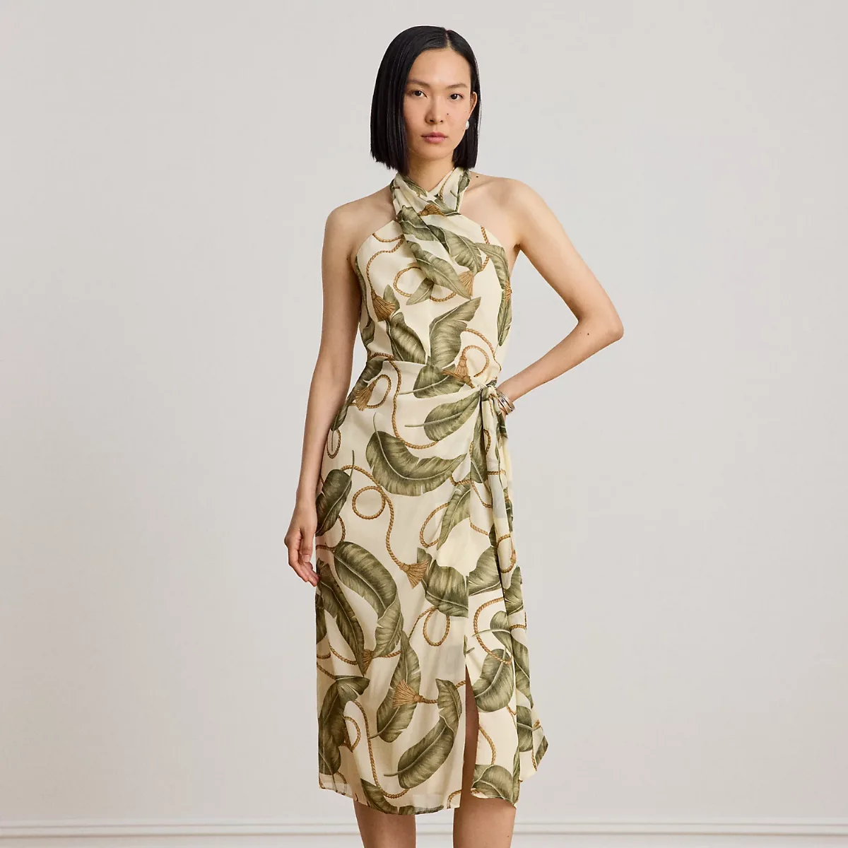 Rope-Print Georgette Halter Midi Dress by Ralph Lauren