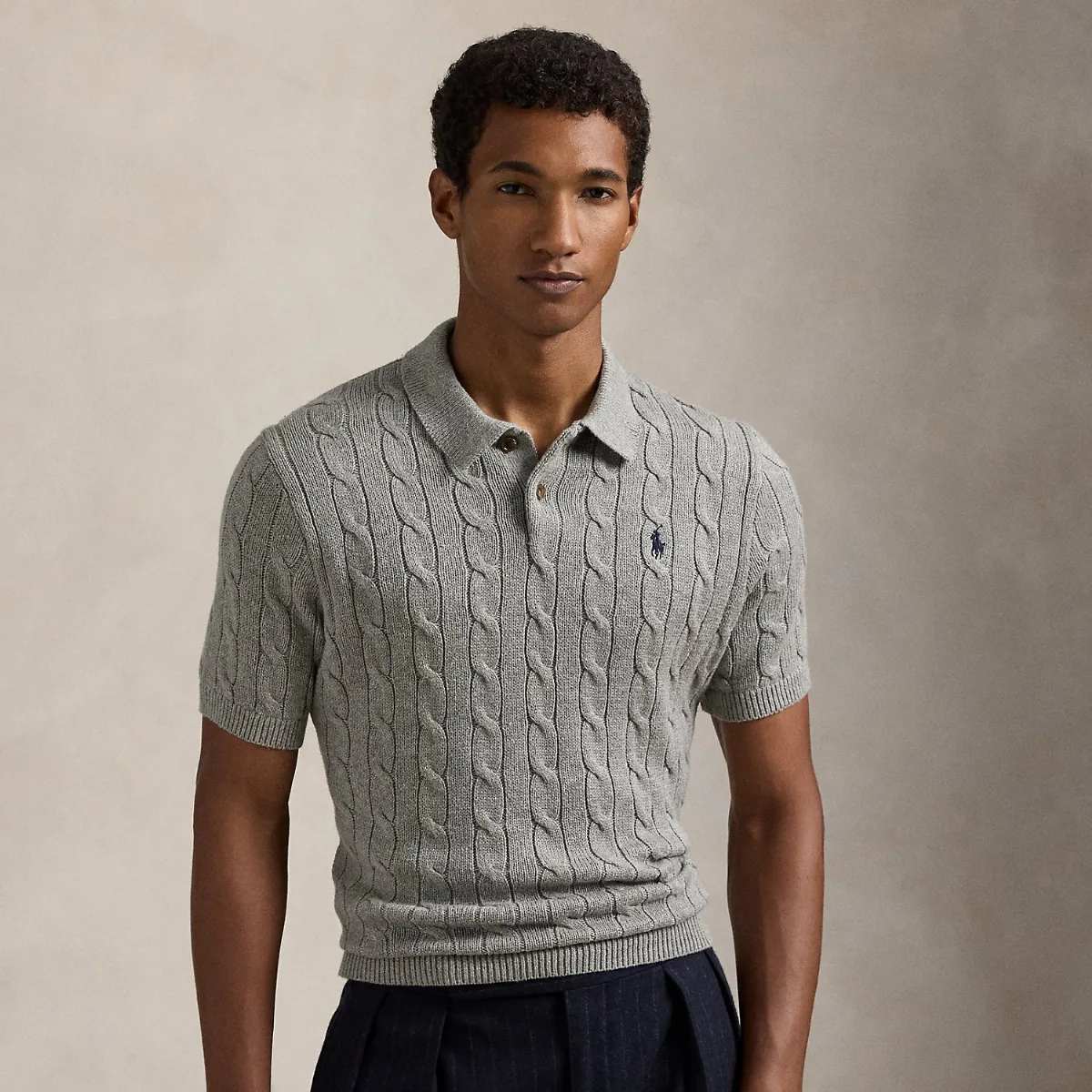Cable-Knit Cotton Polo Sweater