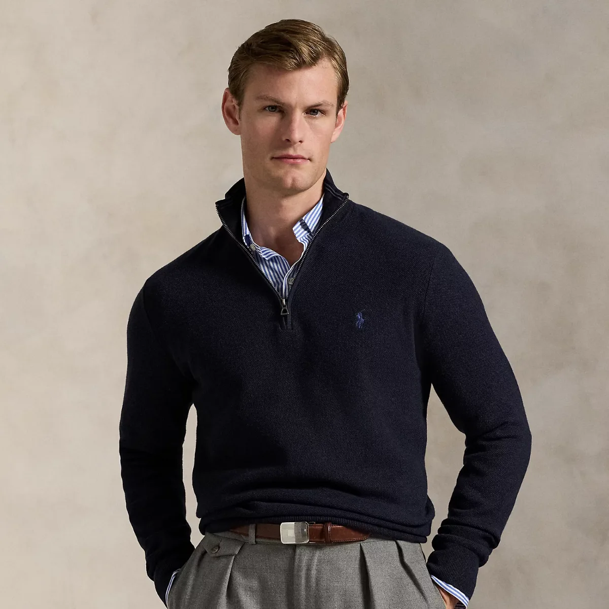 Mesh-Knit Cotton Quarter-Zip Sweater by Ralph Lauren
