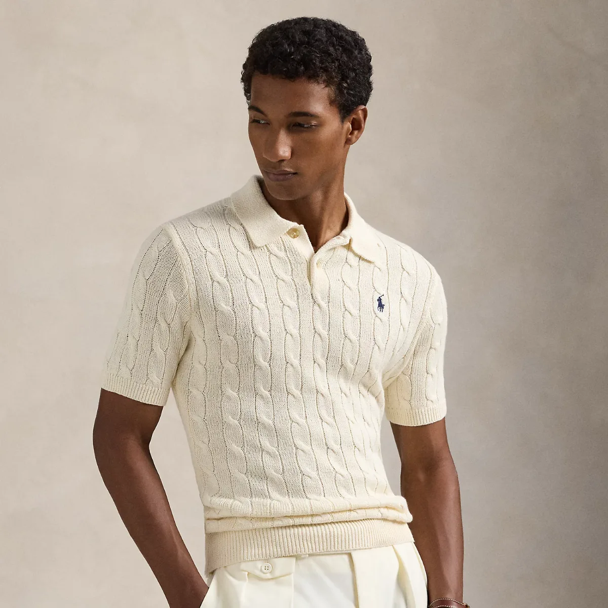 Cable-Knit Cotton Polo Sweater