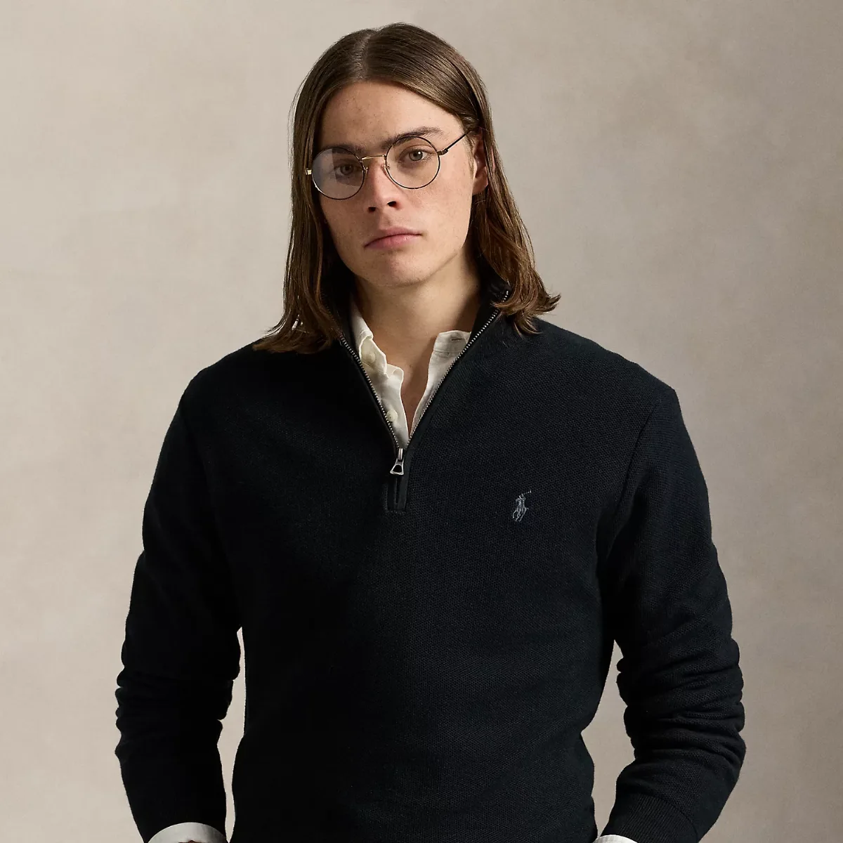 Mesh-Knit Cotton Quarter-Zip Sweater by Ralph Lauren