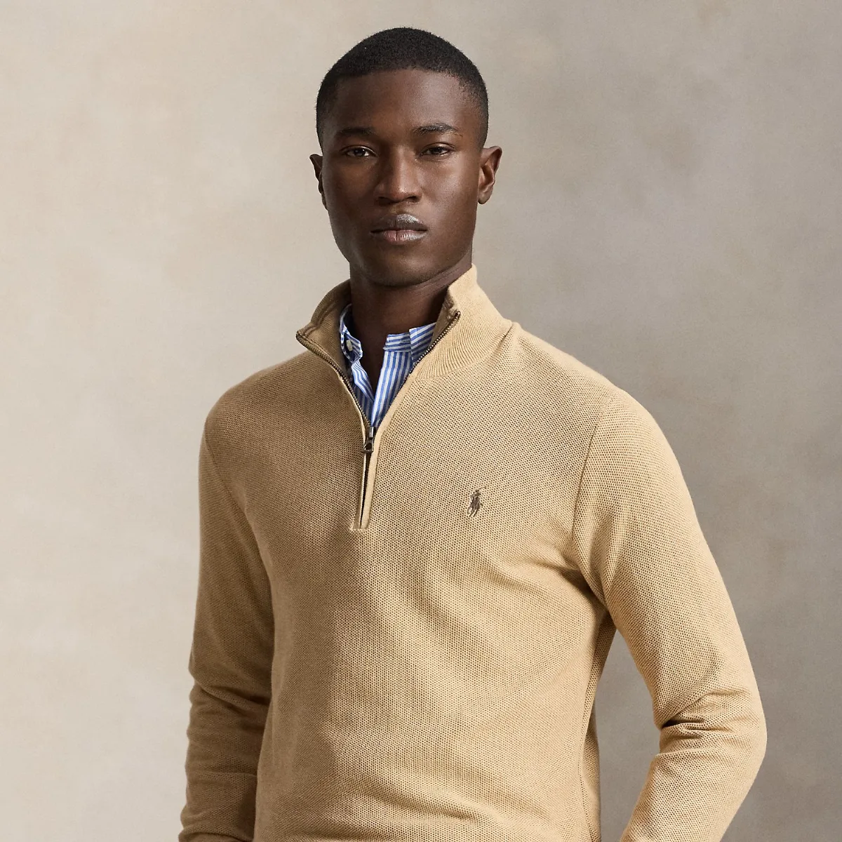 Mesh-Knit Cotton Quarter-Zip Sweater