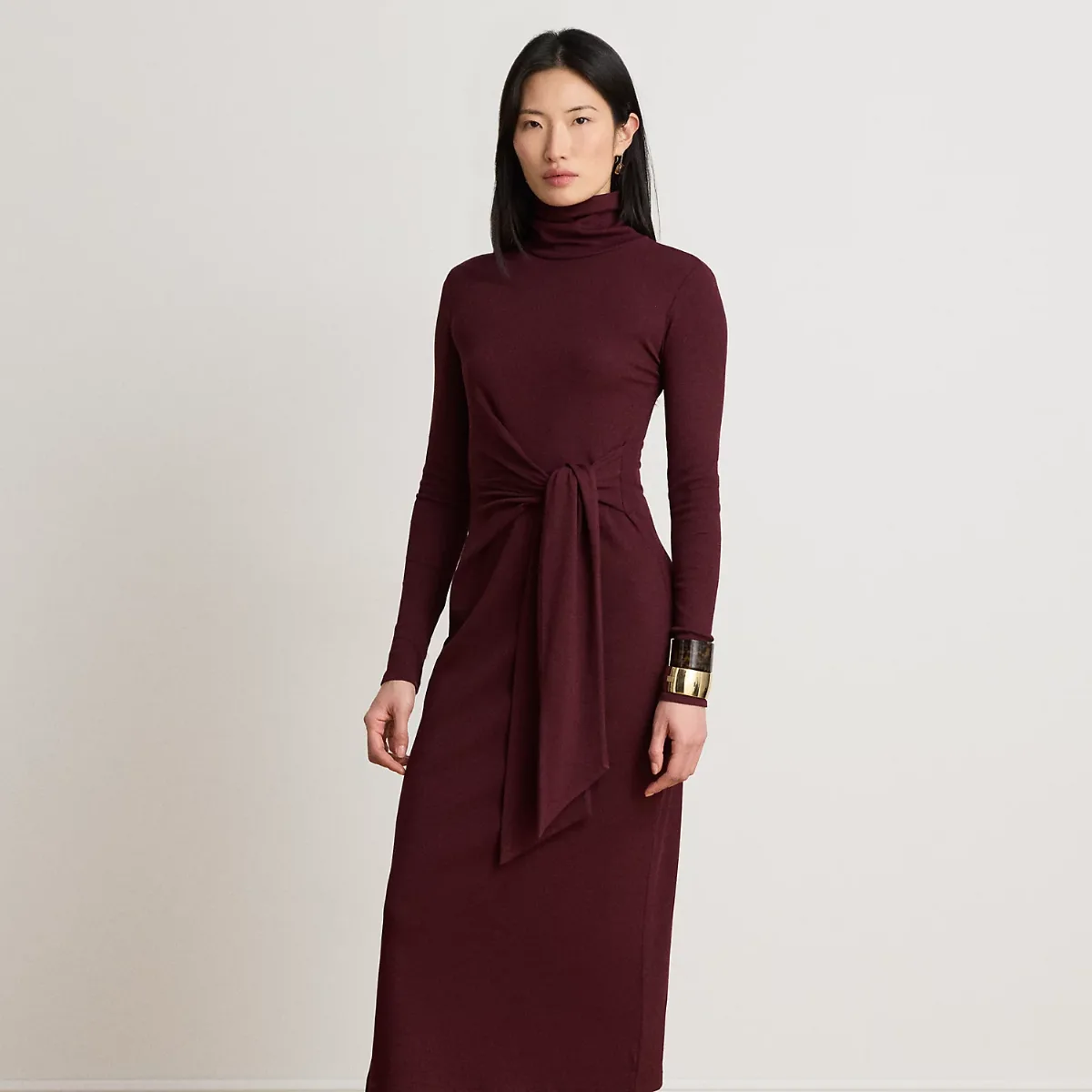 Tie-Front Cotton-Blend Turtleneck Dress by Ralph Lauren