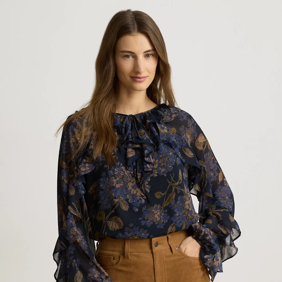 Floral Ruffle-Trim Georgette Blouse by Ralph Lauren