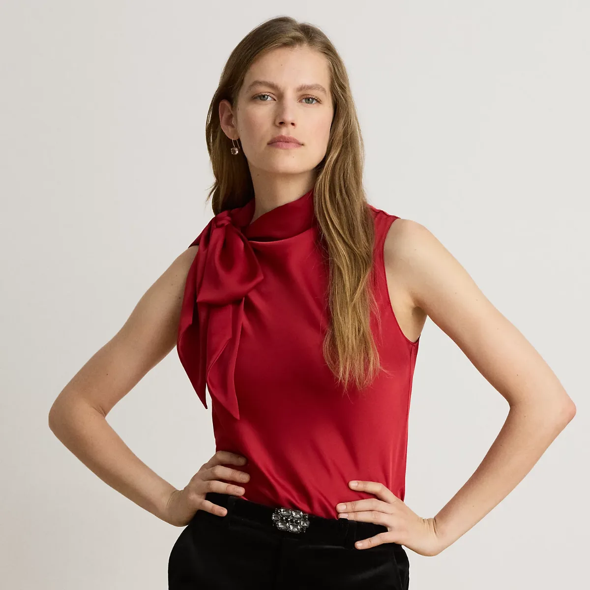 Tie-Neck Charmeuse Sleeveless Blouse by Ralph Lauren